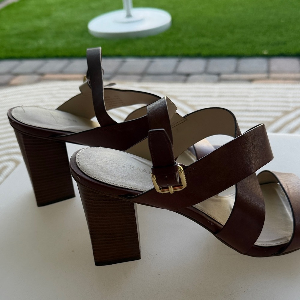 Cole Haan Brown Leather Block Heel Sandals
